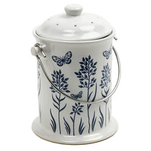 Load image into Gallery viewer, CERAMIC FLORAL BLUE/WHITE COMPOST KEEPER, 3 QUART
